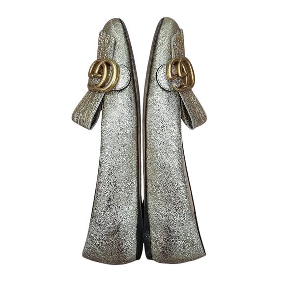 Gucci GG Marmont Fringe Ballet Flat Size 38 US 8 Gold Foil Leather Slipper - Picture 6 of 12